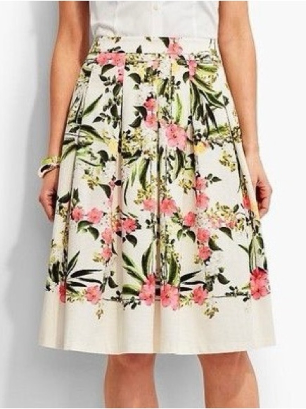 Talbots Pleated Skirt in Ivory Spring Floral